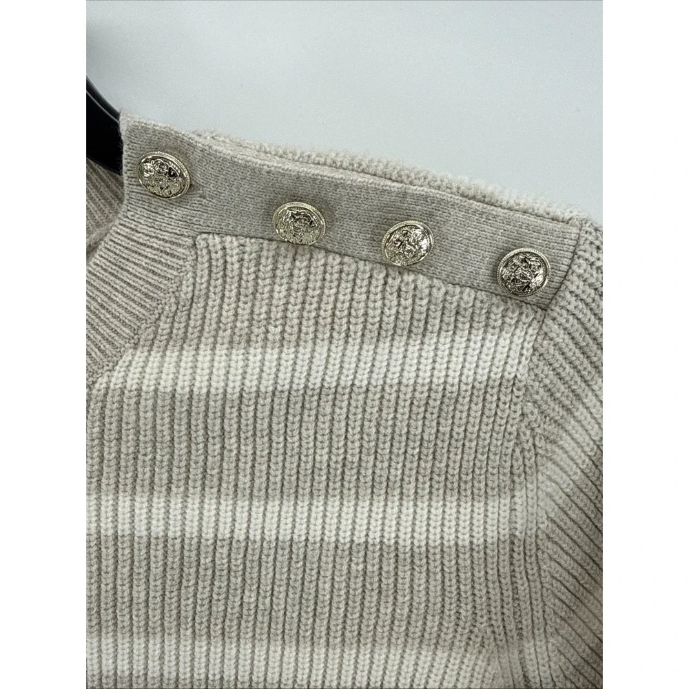Loft Striped Shoulder Button Wedge Sweater Soft Sandstone‎ Women's L